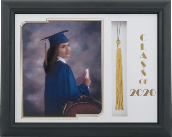 321 Black Satin Graduate Tassel Frame with a White and Gold Mat To Hold an 8x10